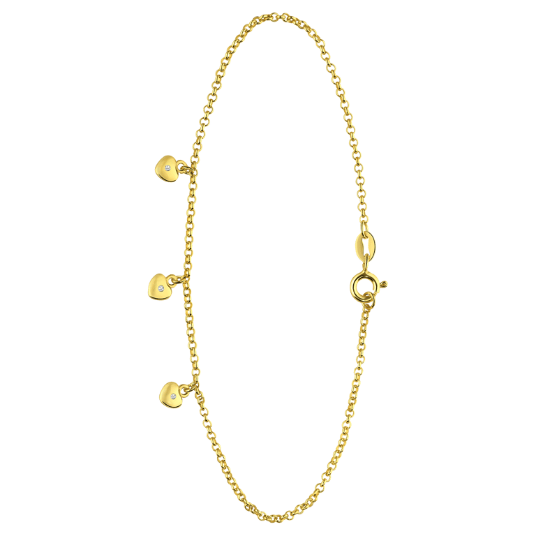 Zilveren goldplated enkelband hart zirkonia