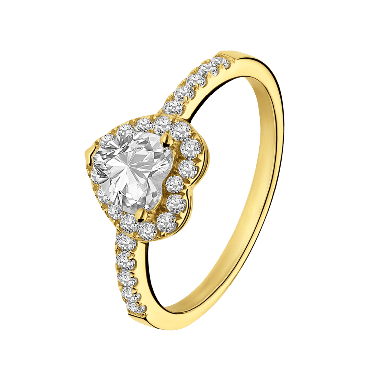 Zilveren goldplated ring hart met zirkonia