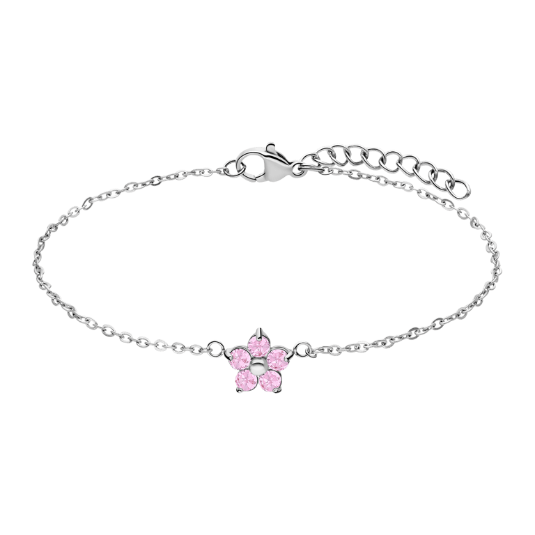 Stalen armband bloem met zirkonia lichtroze