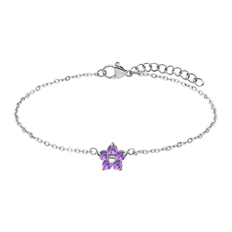 Stalen armband bloem met zirkonia paars