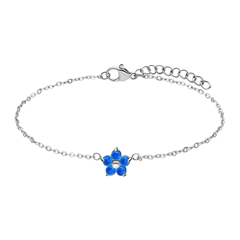 Armband aus Edelstahl, Blume mit Zirkonia, blauer Topas