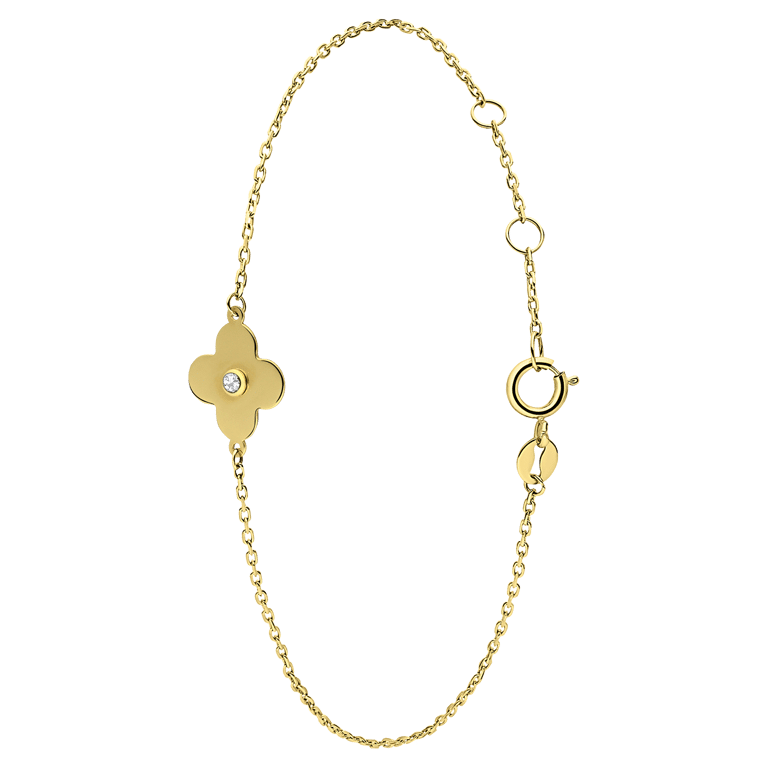 14 karaat geelgouden armband bloem zirkonia