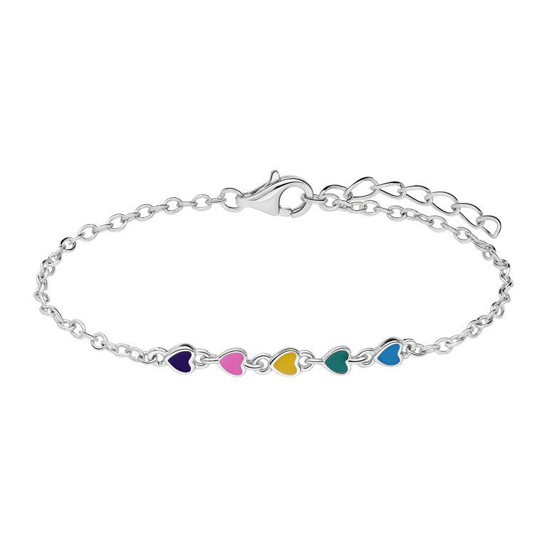 Armband, 925 Silber, bunte Emaille-Herzen