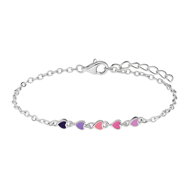 Armband, 925 Silber, bunte Emaille-Herzen