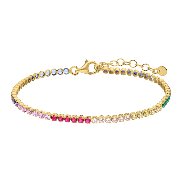 Zilveren goldplated tennisarmband zirkonia multi