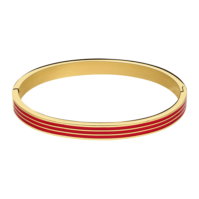 Stalen goldplated bangle met roze emaille