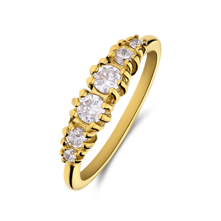 Stalen goldplated vintage ring met witte zirkonia