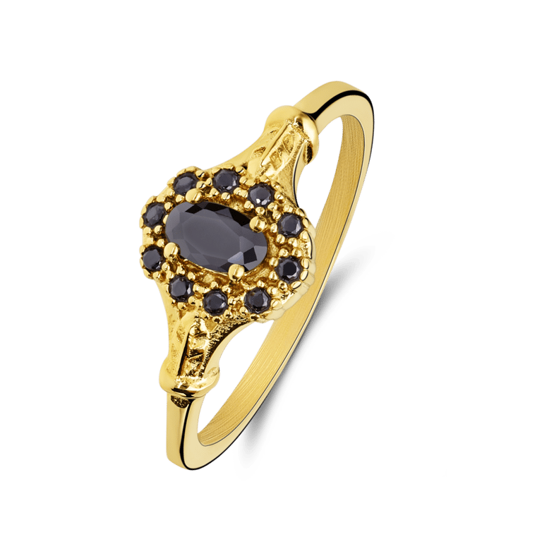 Stalen goldplated vintage ring zwart bewerkt