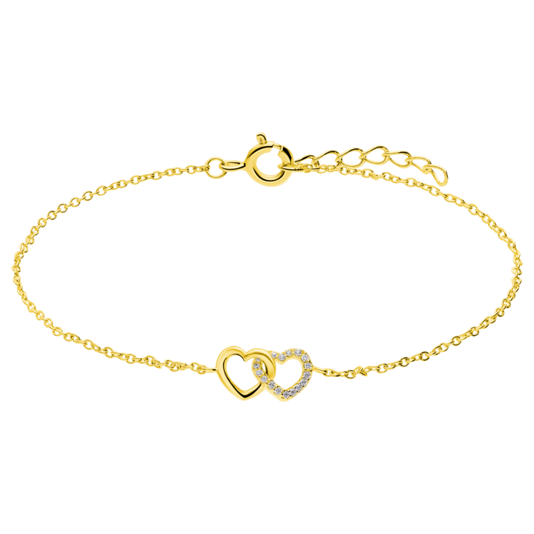 Zilveren goldplated armband hartjes zirkonia