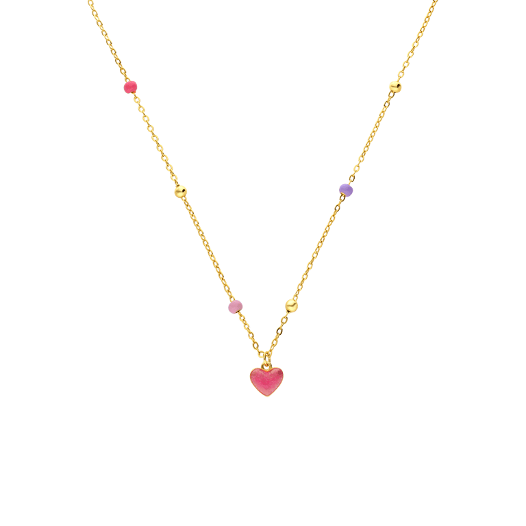 Zilveren goldplated collier met roze hartje