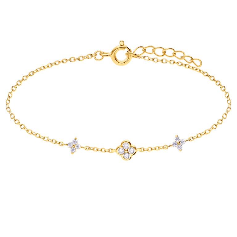 Zilveren goldplated armband klaver zirkonia