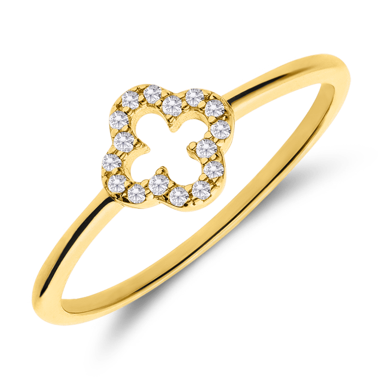 Zilveren goldplated ring klaver zirkonia