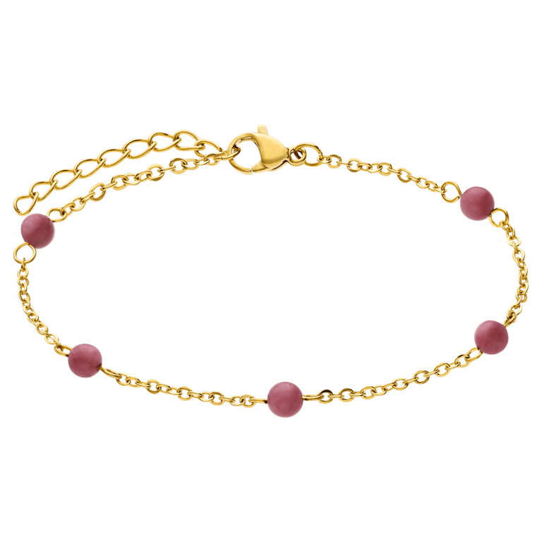 Armband aus Edelstahl, vergoldet, Rhodonit