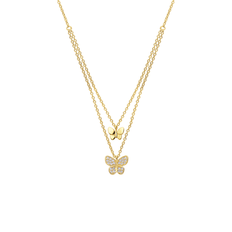 Zilveren goldplated ketting dubbel vlinder