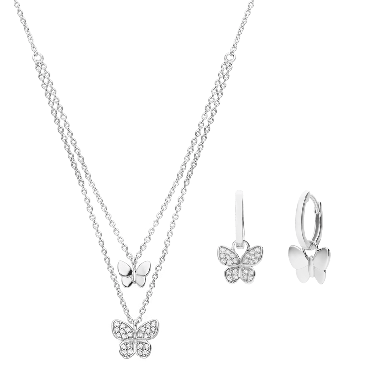 Set aus 925er Silber, Schmetterling, Zirkonia