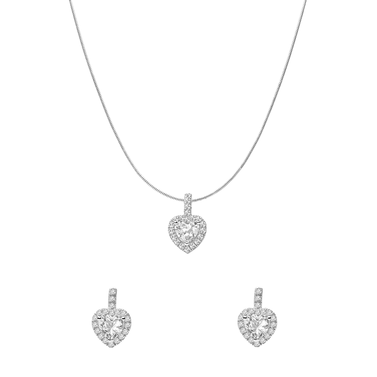 Set aus 925er Silber, Halskette und Ohrringe, Herz