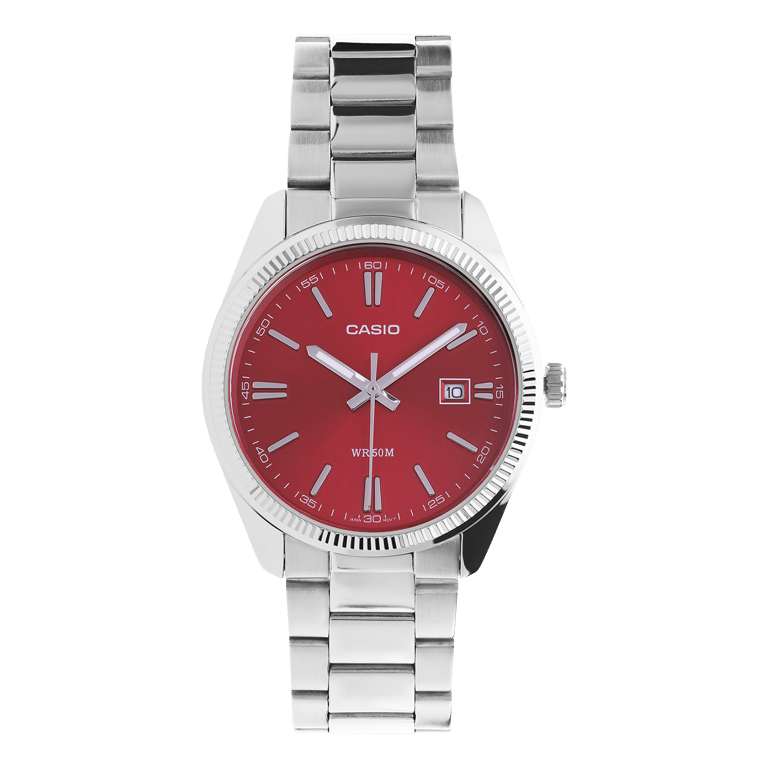 Casio Armbanduhr mit rotem Zifferblatt MTP-1302PD-4AVEF