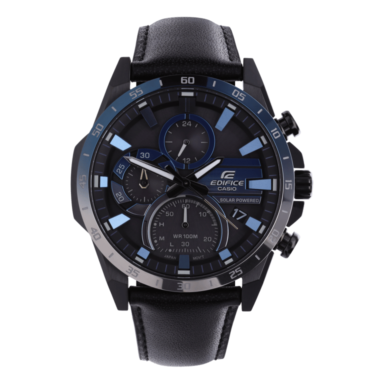 Edifice Uhr mit Solarfunktion und Armband aus Leder, Schwarz, EQS-940NL-1AVUEF