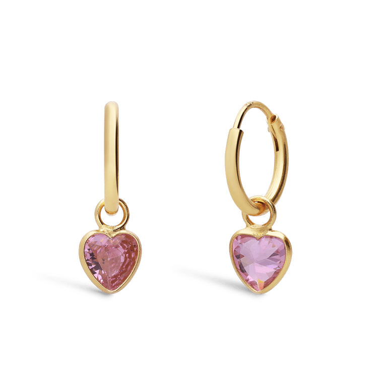 Zilveren goldplated oorringen met roze hartje