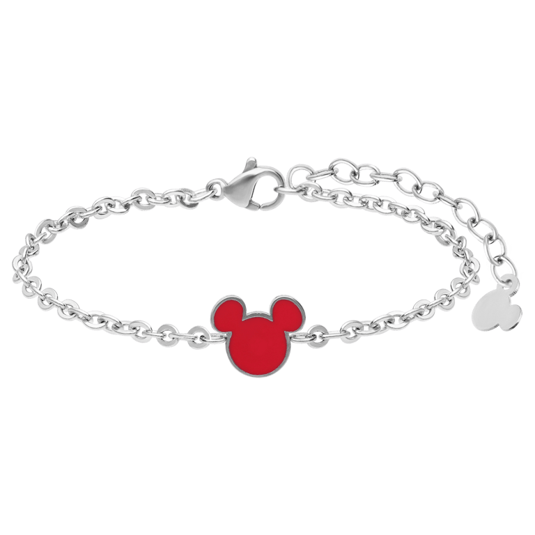 Disney - Stalen armband Mickey met roze emaille