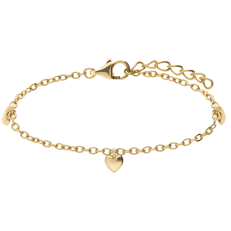 Zilveren goldplated armband hartjes