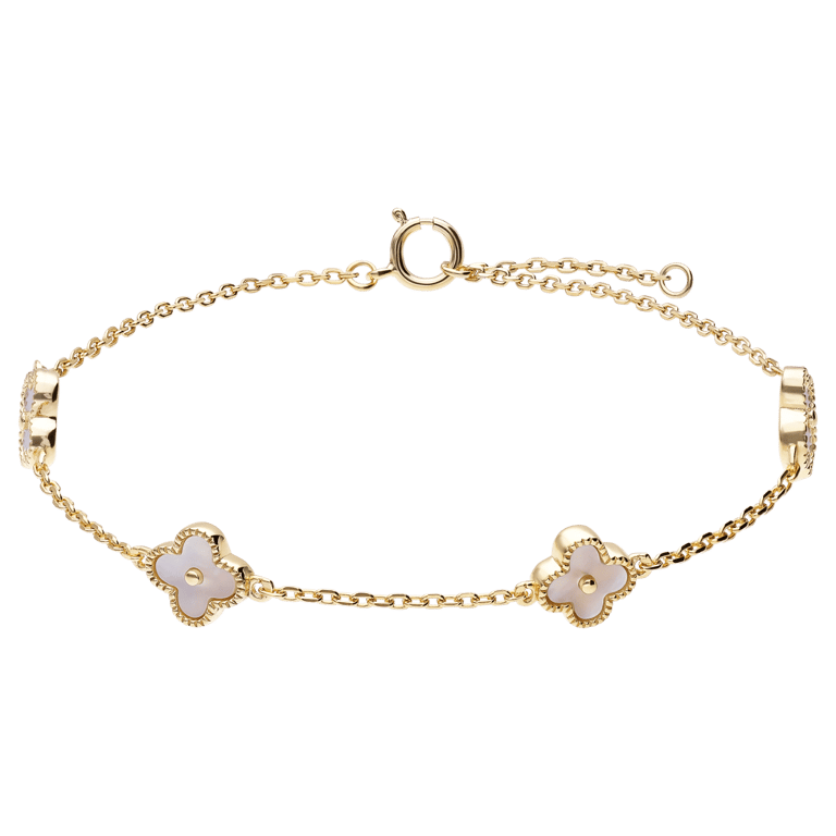 Zilveren goldplated armband klaver parelmoer